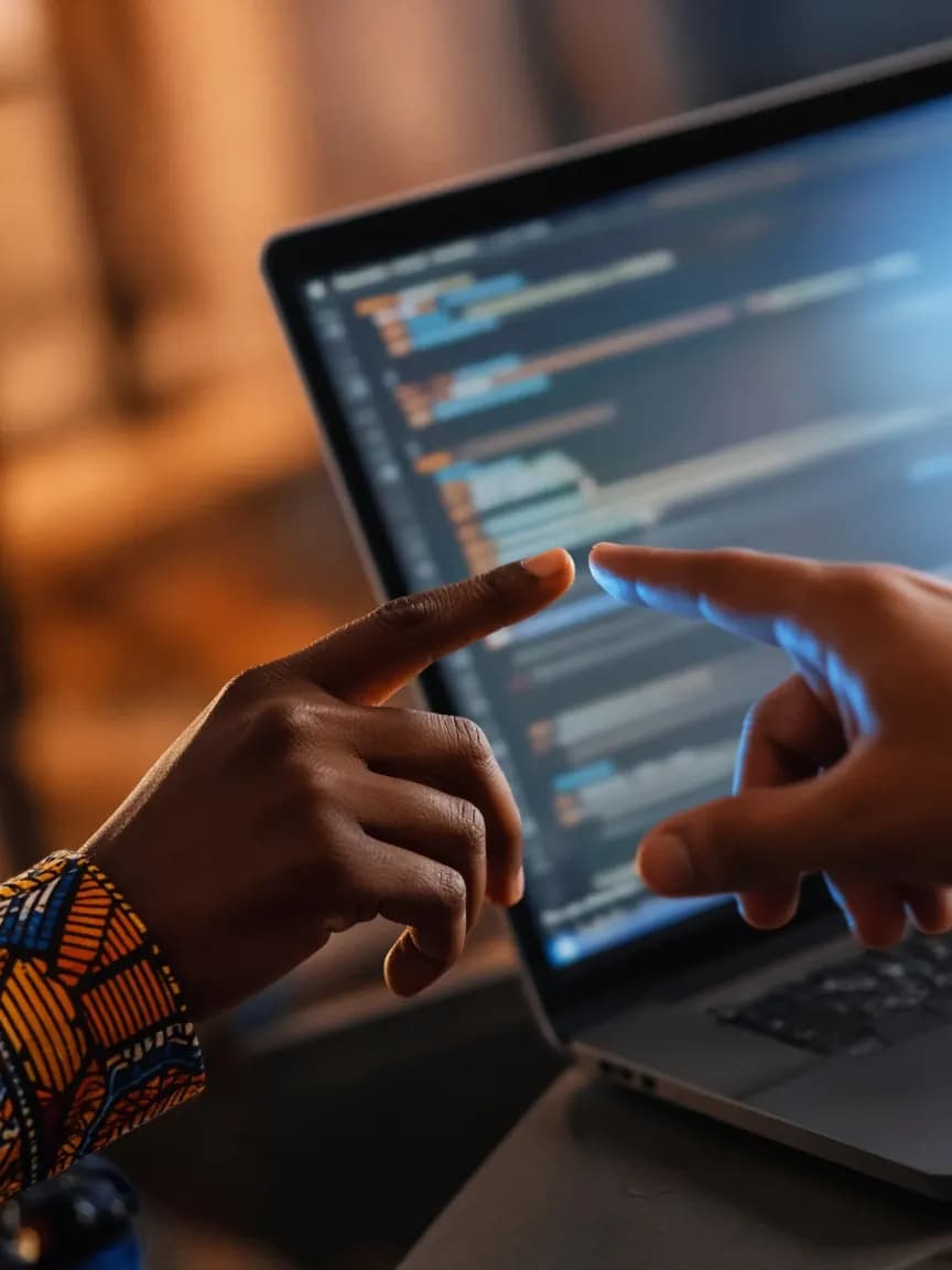 Deux membres pointent ensemble une ligne de code